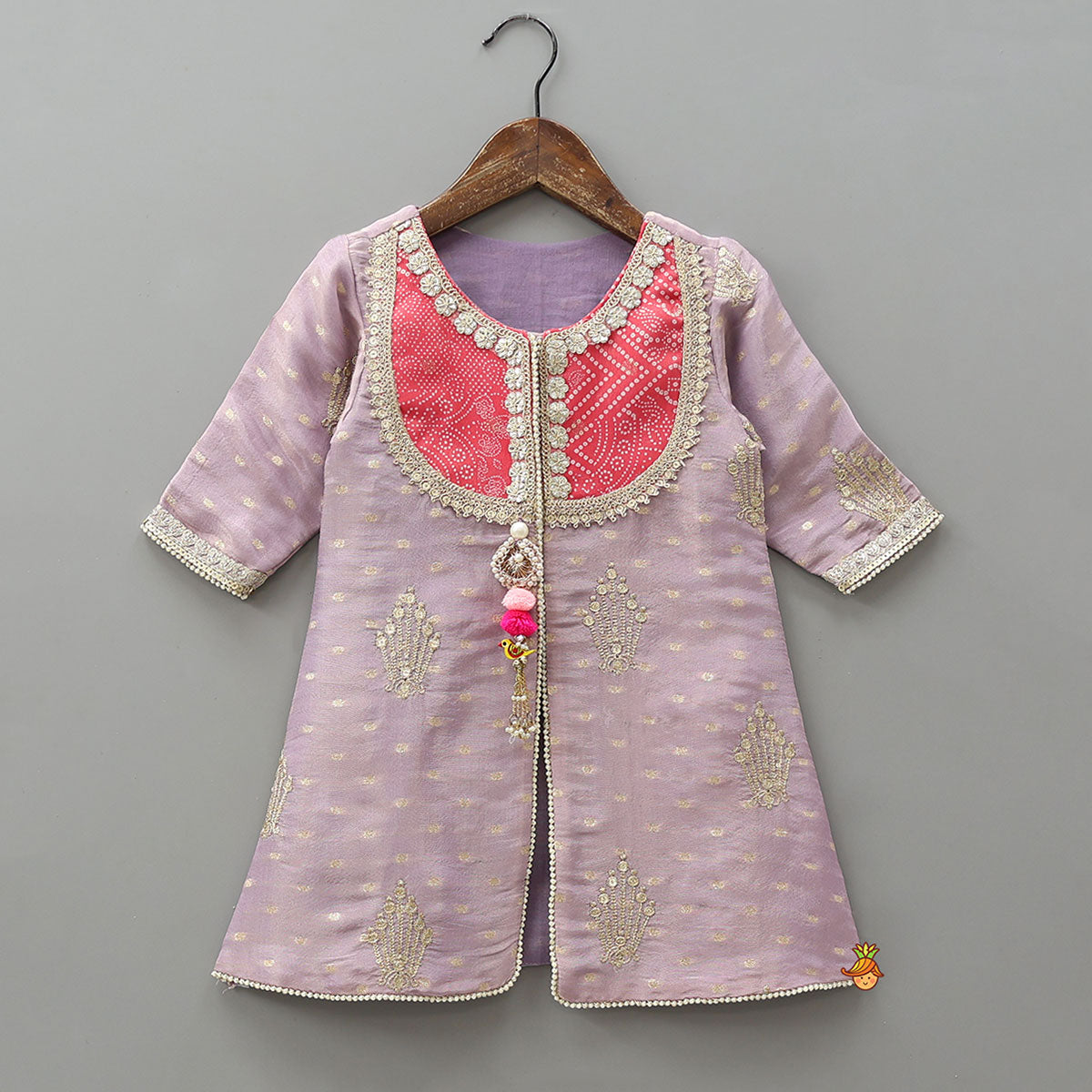 Contrasting Yoke Front Slit Kurti With Pant And Dupatta