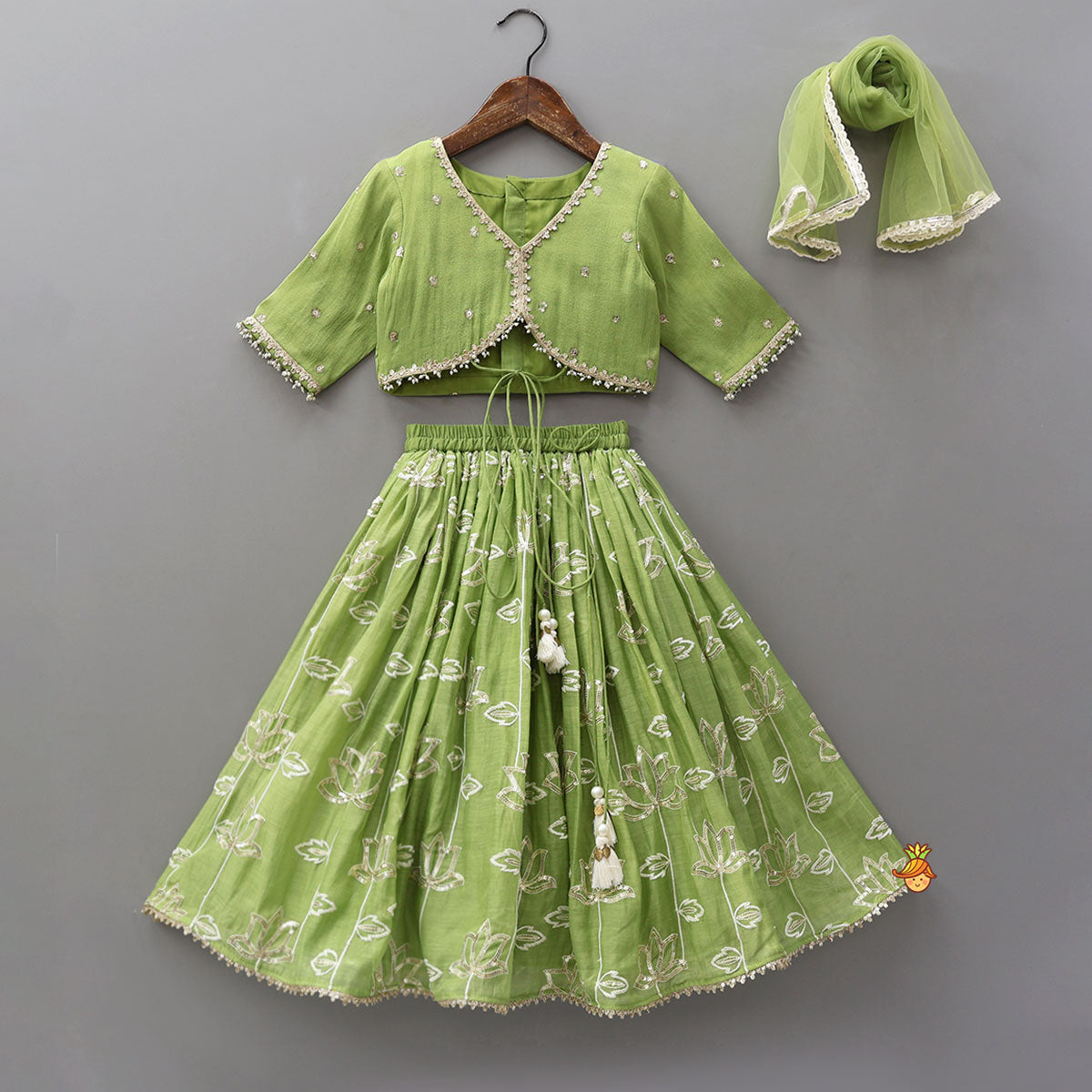 Stylish Top With Sequined Lehenga And Matching Dupatta