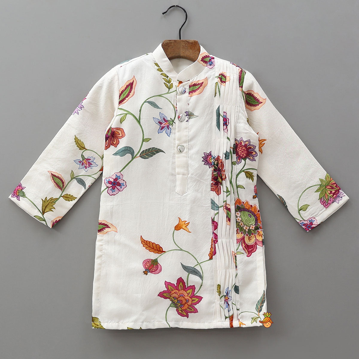 Floral Printed Pin Tuck Detailed Kurta With Pyjama