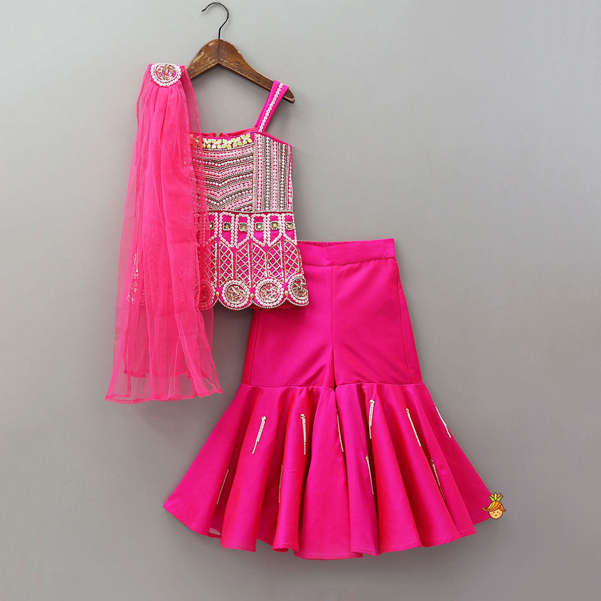 Exquisite Kurti With Flared Sharara And Dupatta