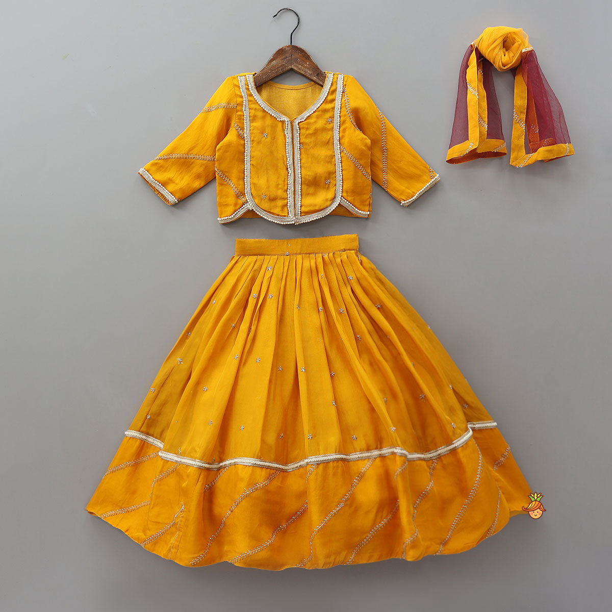 Stunning Lace Work Top And Lehenga With Net Dupatta