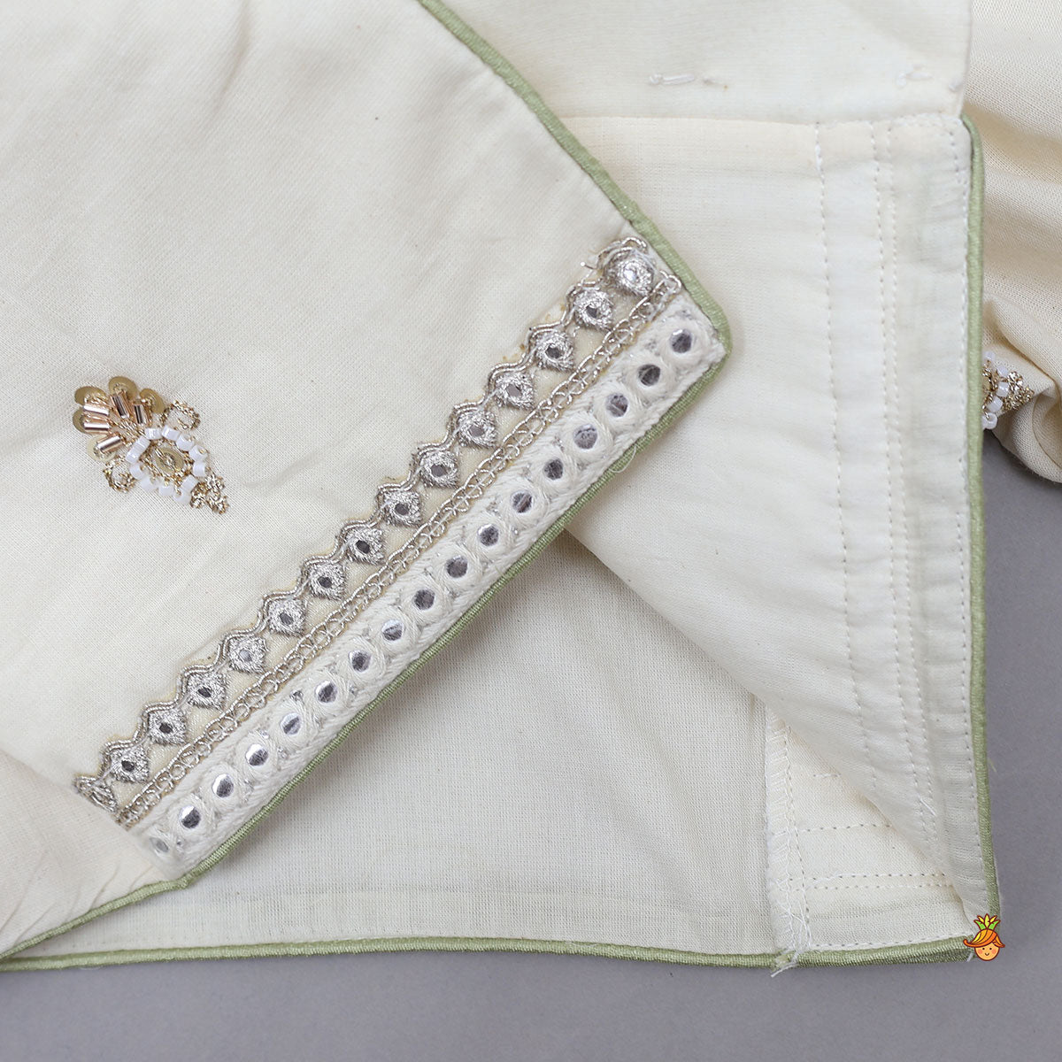 Peter Pan Collar Top And Embroidered Lehenga With Net Dupatta