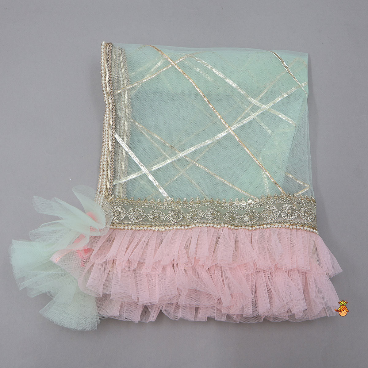 Peter Pan Collar Top And Embroidered Lehenga With Net Dupatta