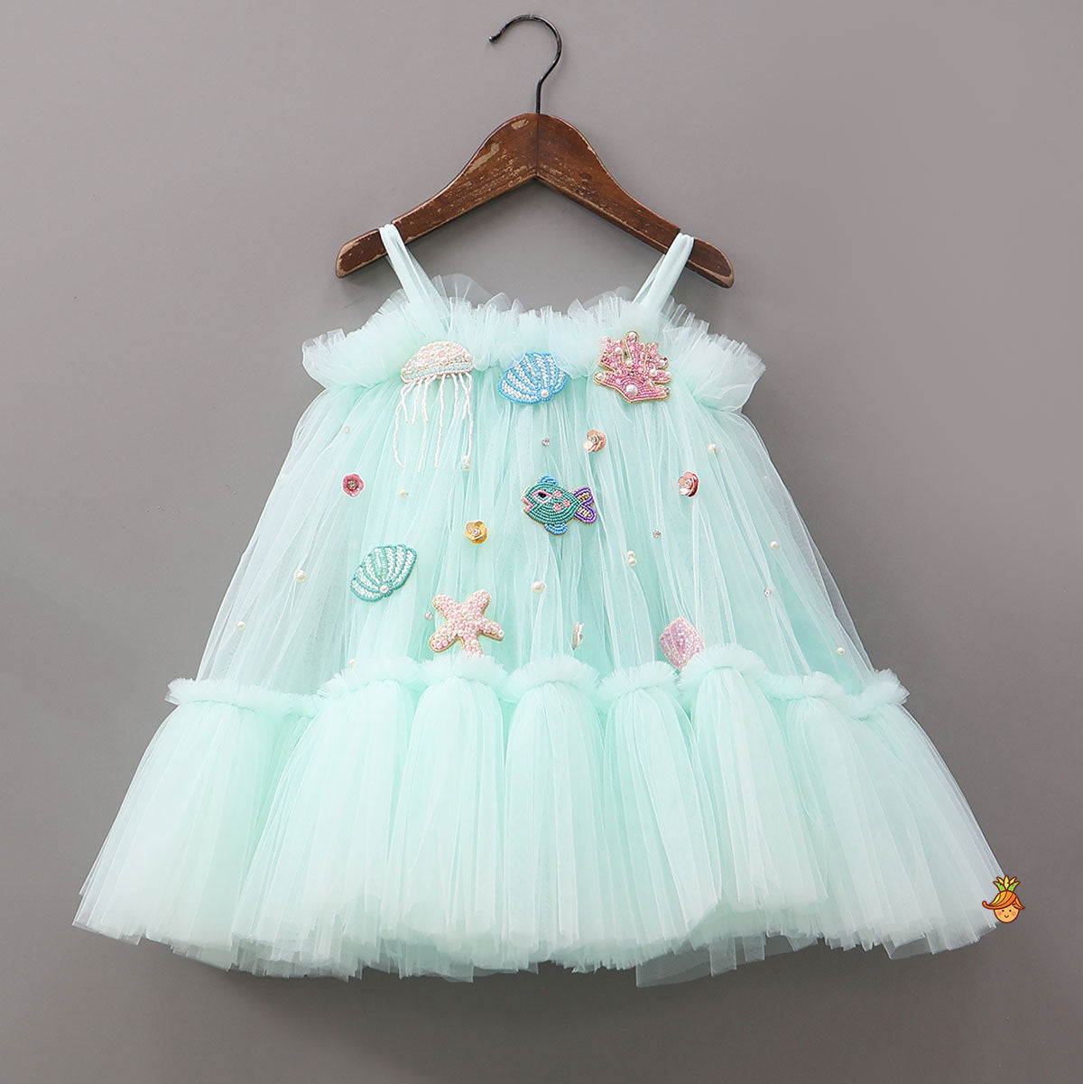 Stunning Aqua-Themed Embroidered Dress With Hair Tie