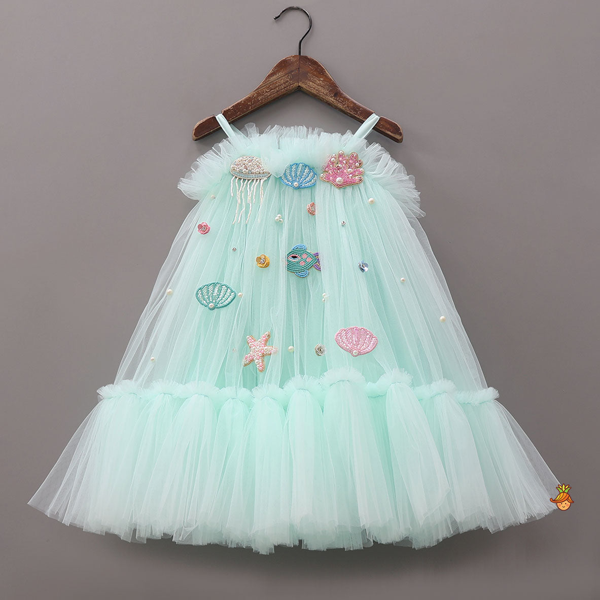 Stunning Aqua-Themed Embroidered Dress With Hair Tie