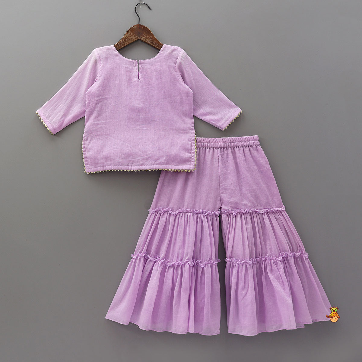 Mirror Work Embellished Kurti With Sharara And Dupatta