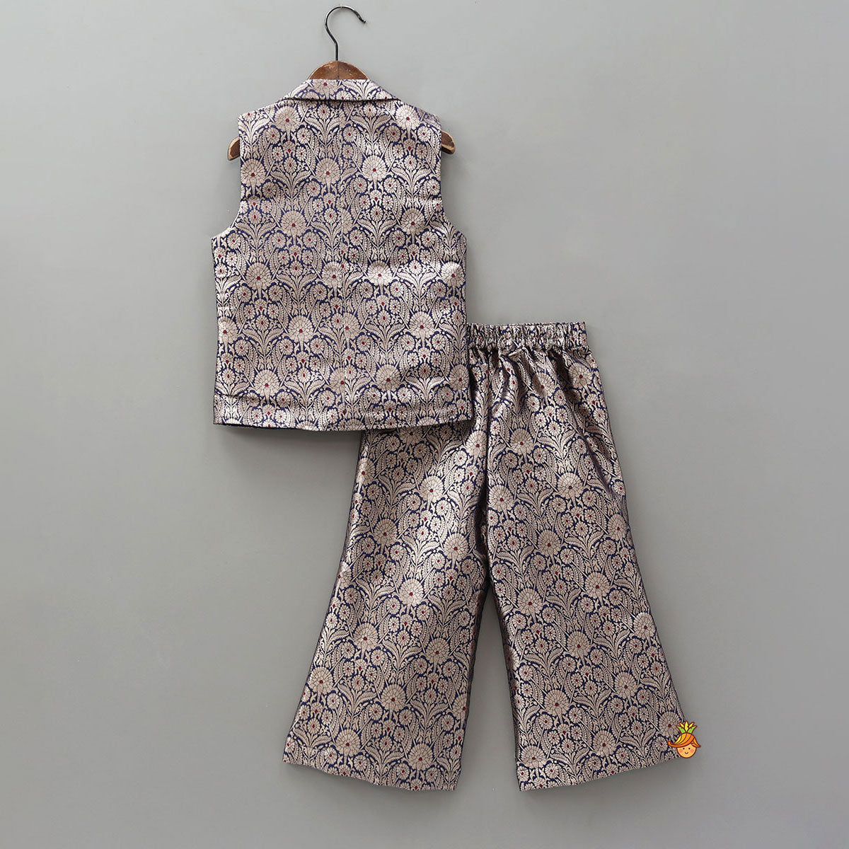 Charming Brocade Notch Collar Top And Pant