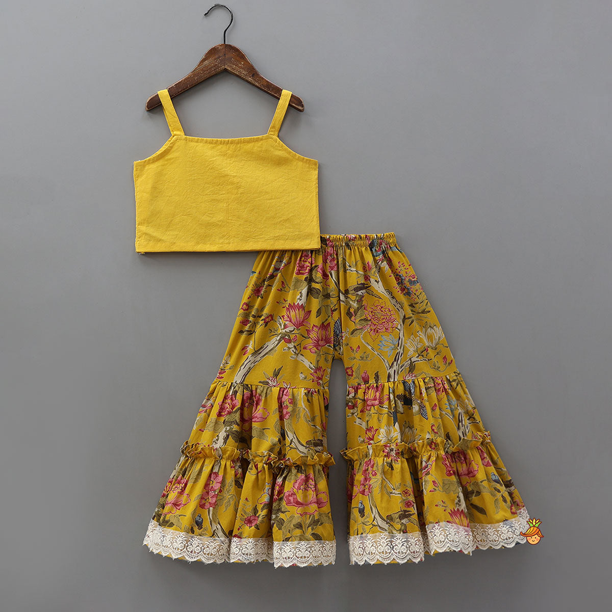 Strappy Top With Floral Printed Jacket And Sharara