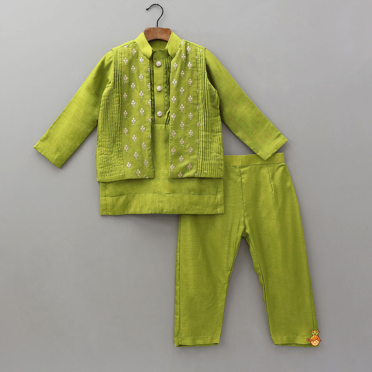 Pin-Tuck Kurta With Open Jacket And Pyjama