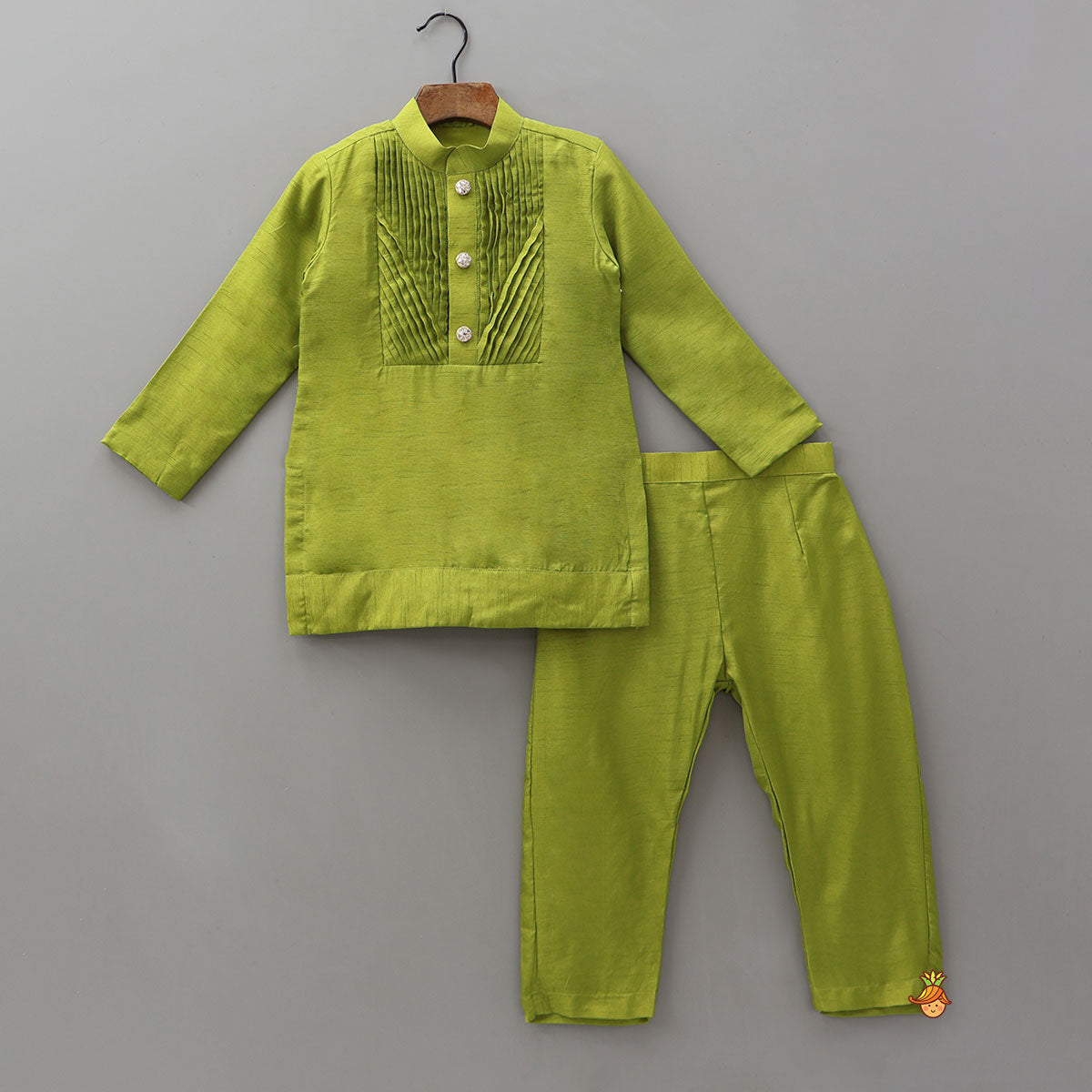 Pin-Tuck Kurta With Open Jacket And Pyjama