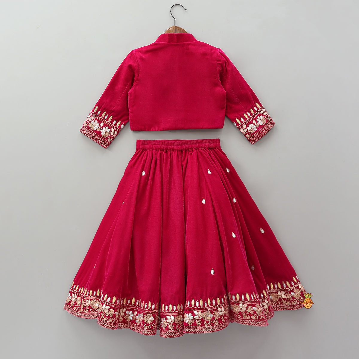 Stand Collar Velvet Top And Lehenga