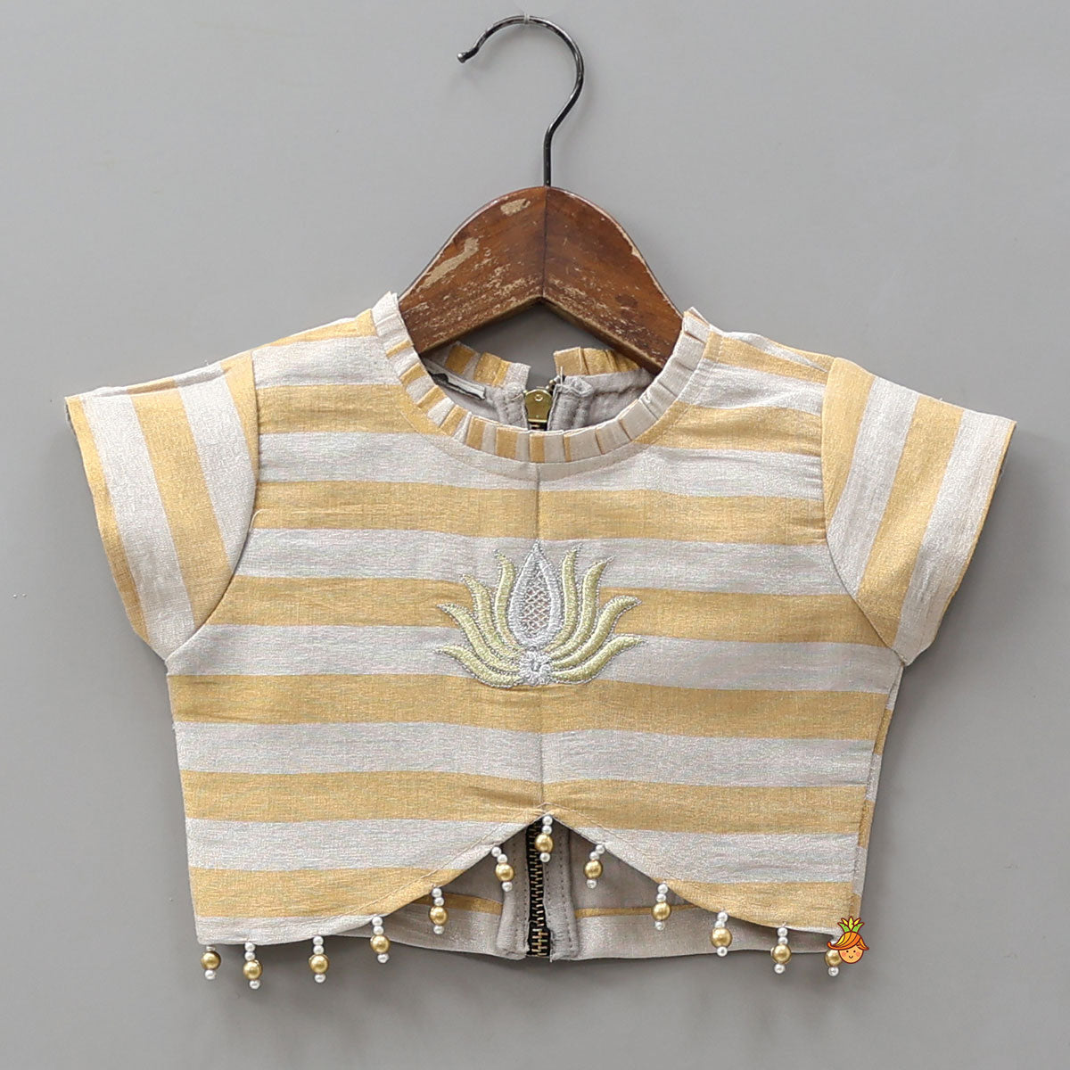 Pleated Neckline Striped Top And Lehenga