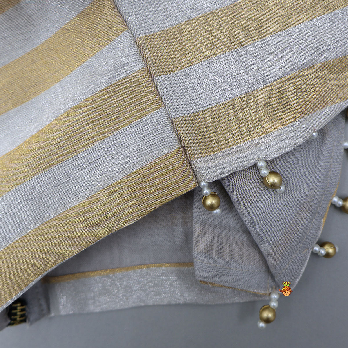 Pleated Neckline Striped Top And Lehenga