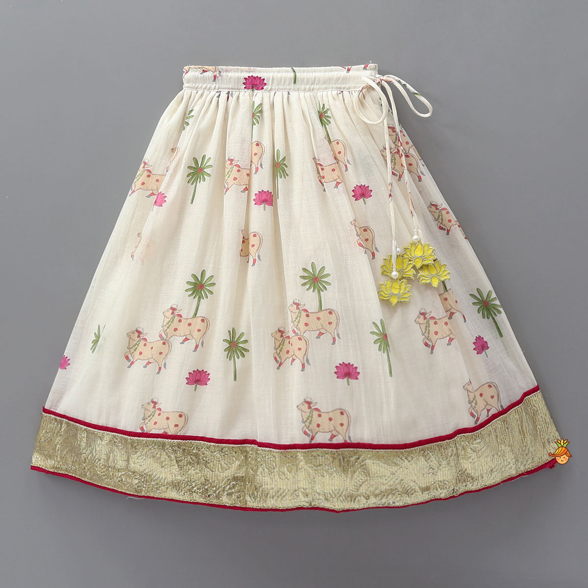 Adorable Printed Top With Fringed Detailing And Lehenga