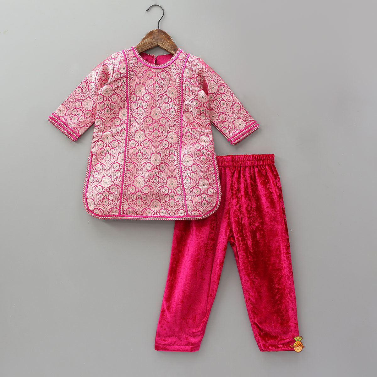 Brocade Kurti And Velvet Pant With Matching Dupatta