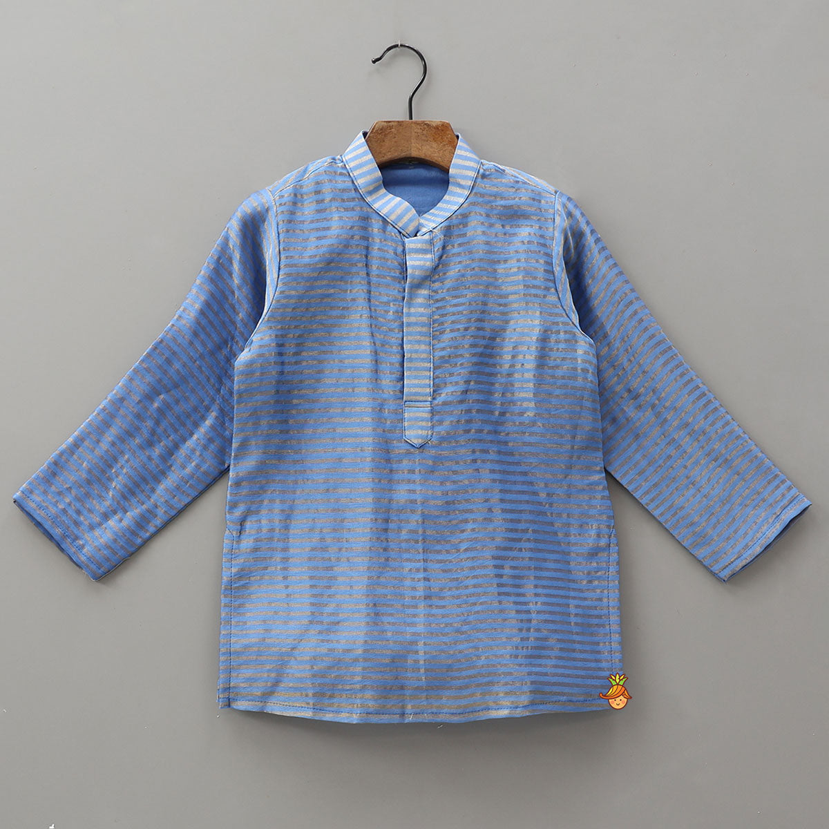 Striped Mandarin Collar Kurta With Open Jacket And Pyjama