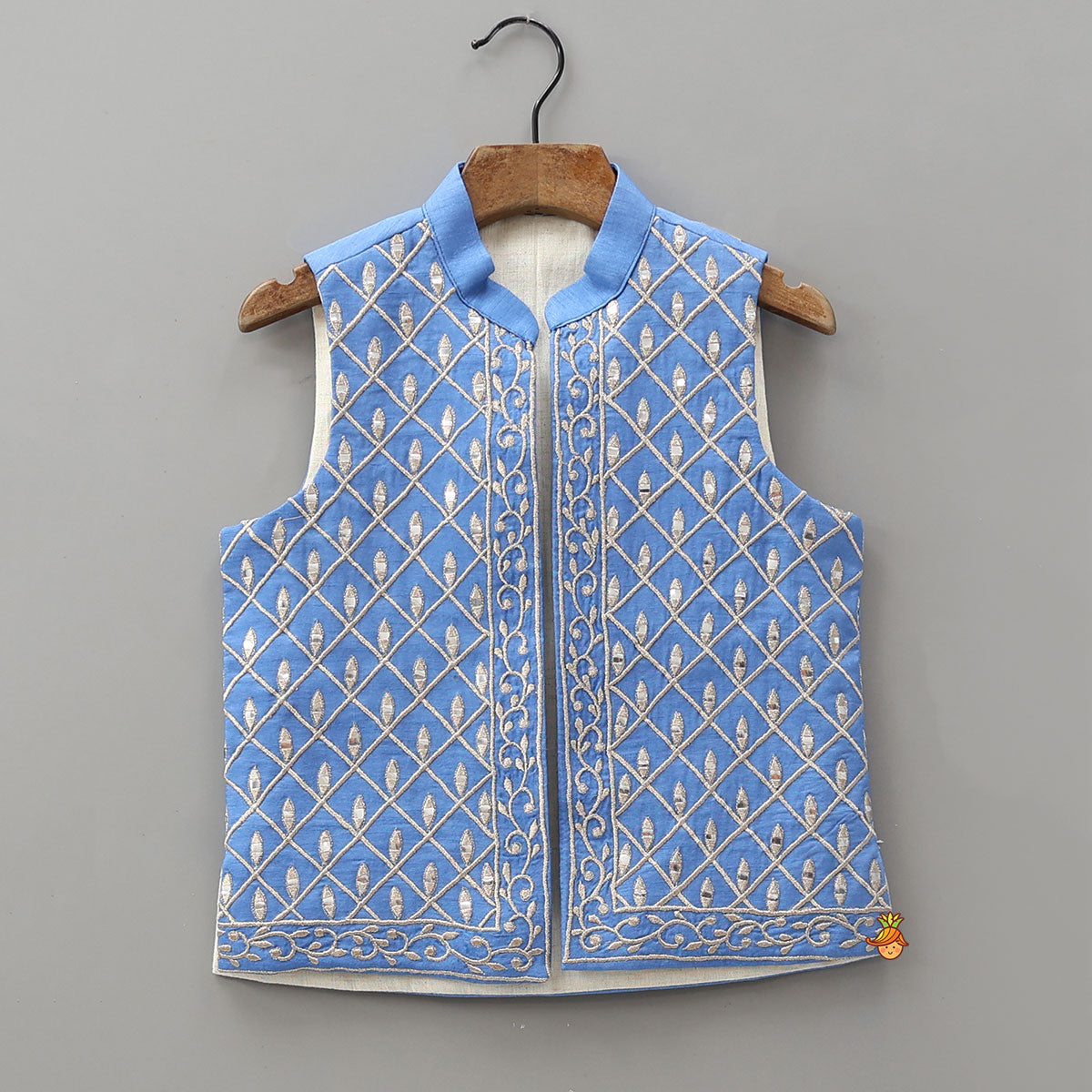 Striped Mandarin Collar Kurta With Open Jacket And Pyjama