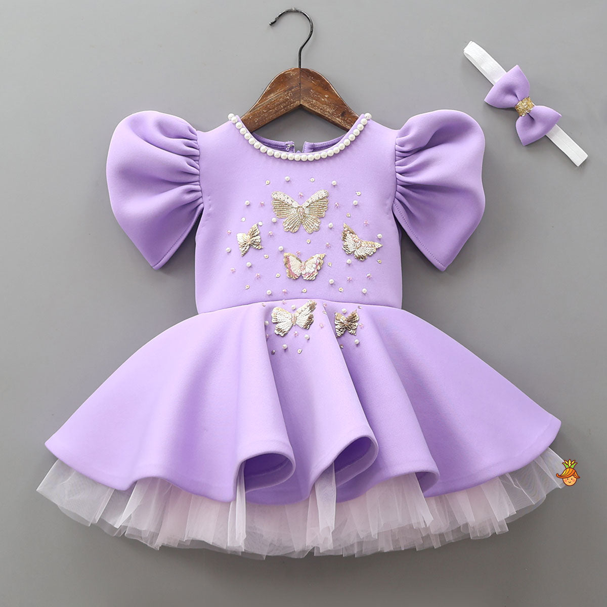 Butterfly Embroidered Dress With Headband