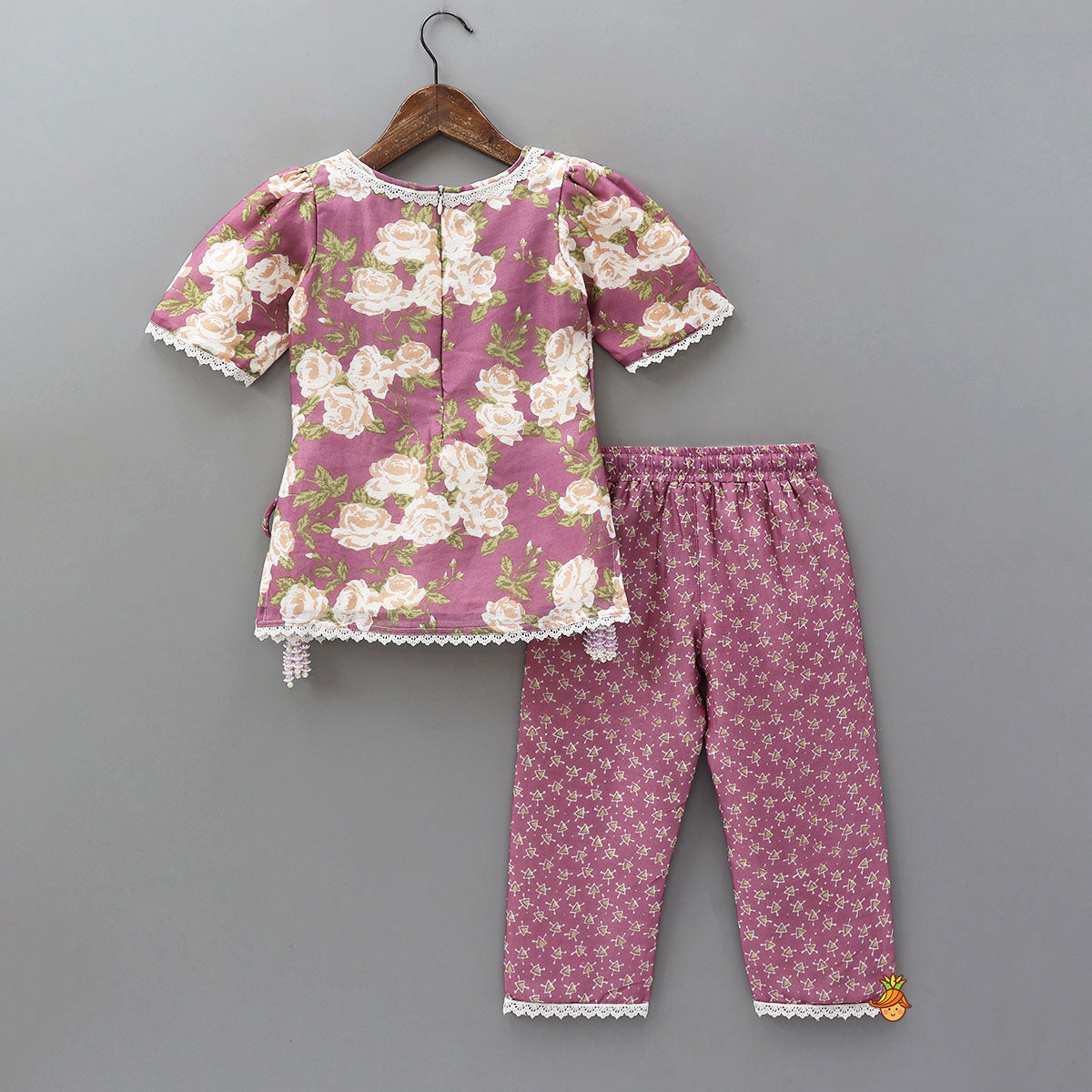 Side Knot Detail Floral Printed Kurti And Pant With Dupatta