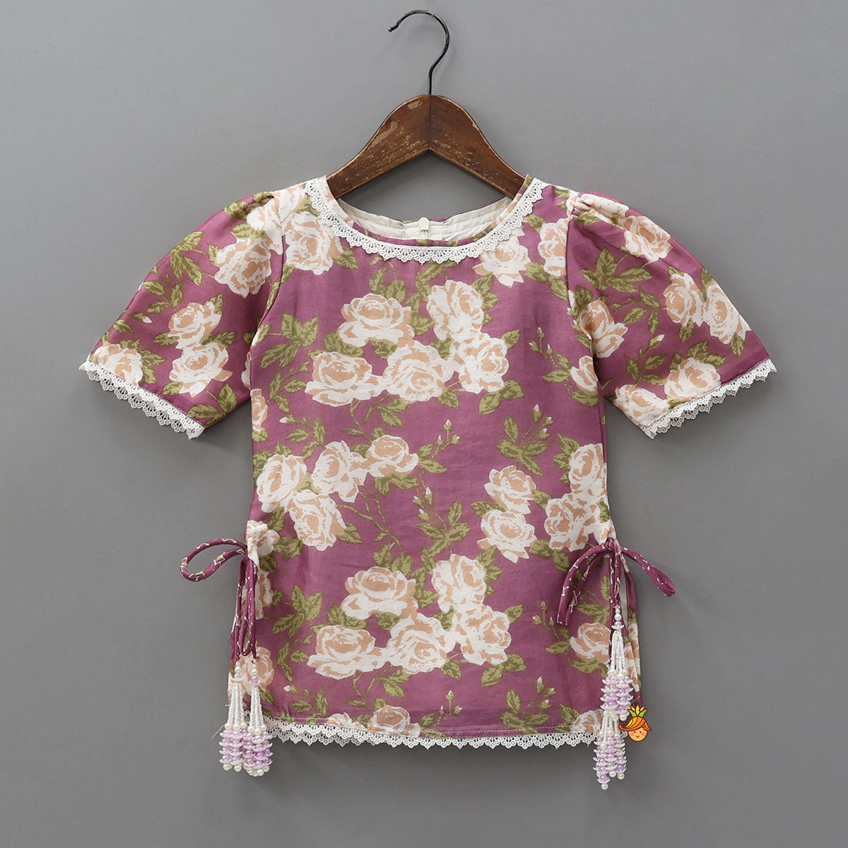 Side Knot Detail Floral Printed Kurti And Pant With Dupatta