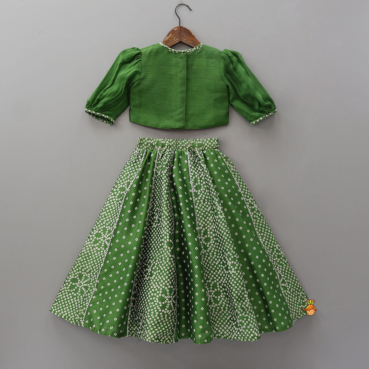 Faux Mirror Work Top And Bandhani Printed Lehenga