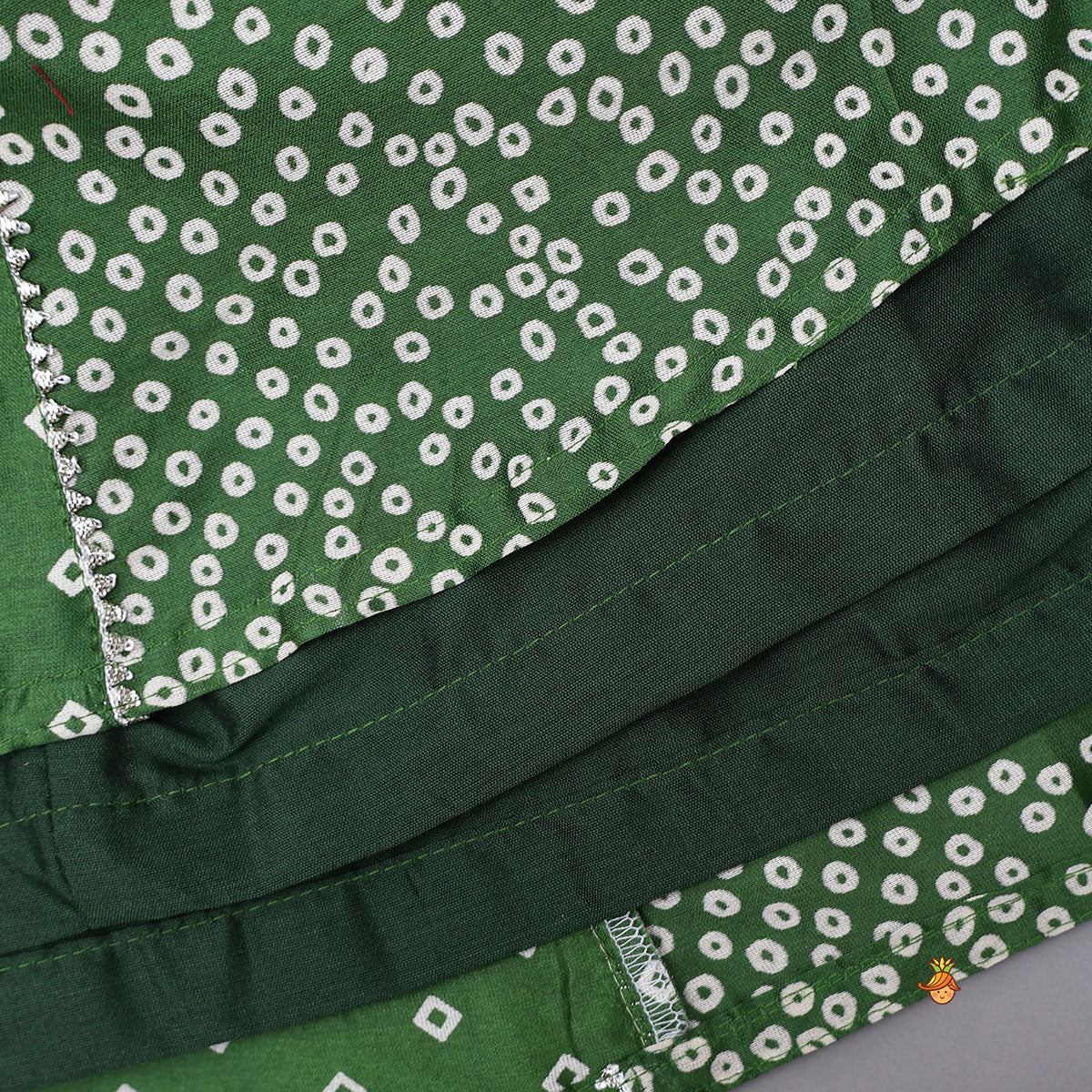 Faux Mirror Work Top And Bandhani Printed Lehenga