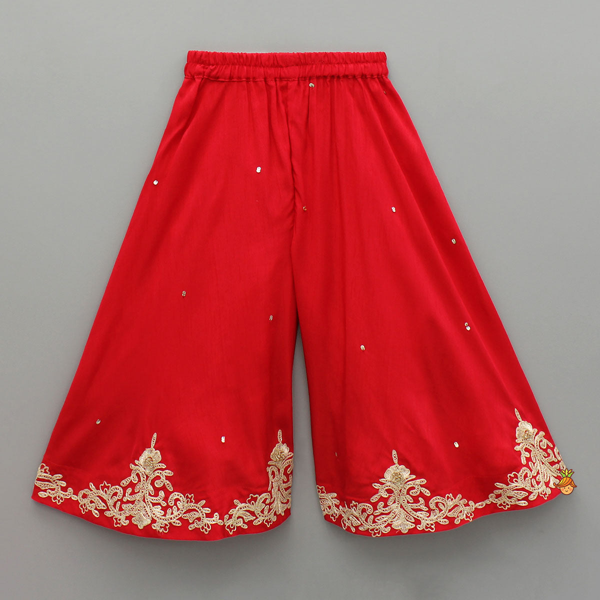 Red Embroidered Top And Palazzo