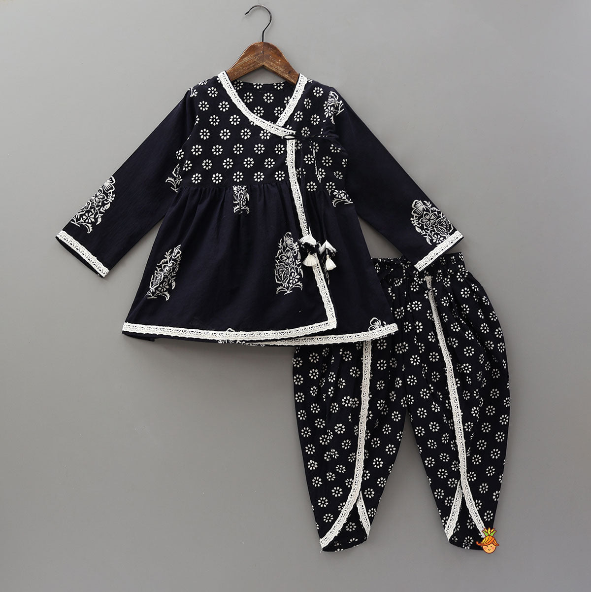 Hand Block Printed Angarkha Ethnic Kurti With Dhoti