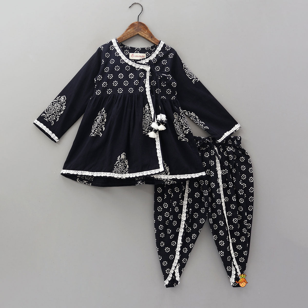 Hand Block Printed Angarkha Ethnic Kurti With Dhoti