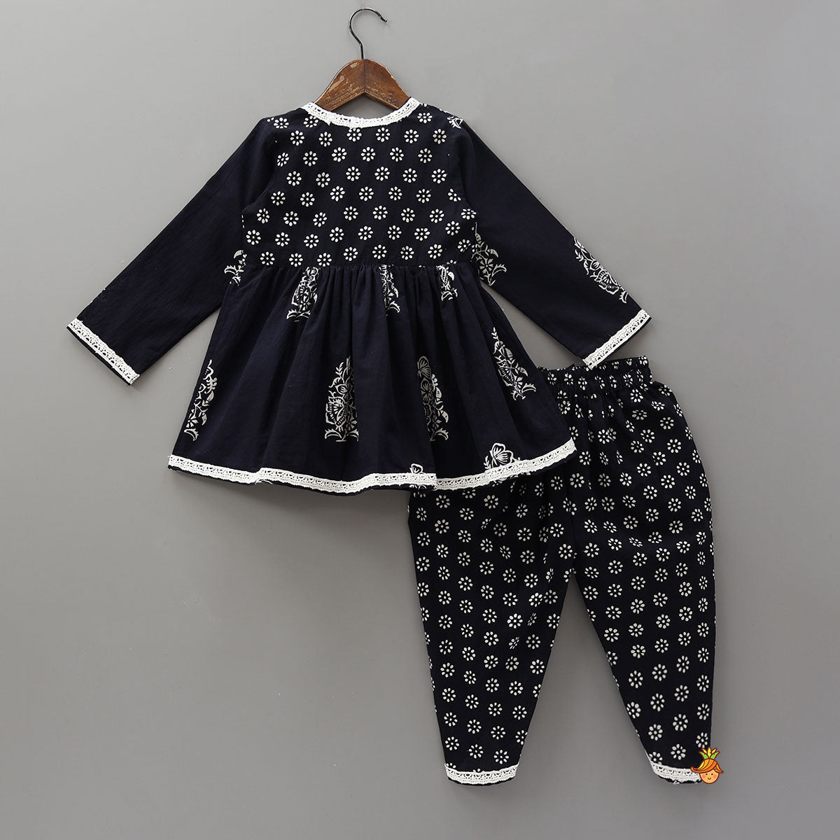 Hand Block Printed Angarkha Ethnic Kurti With Dhoti