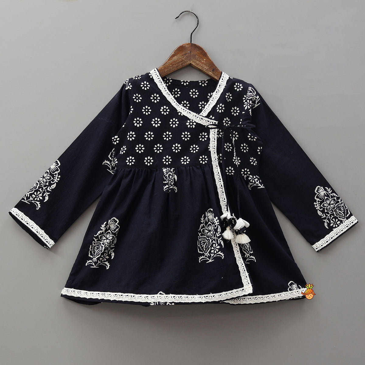 Hand Block Printed Angarkha Ethnic Kurti With Dhoti