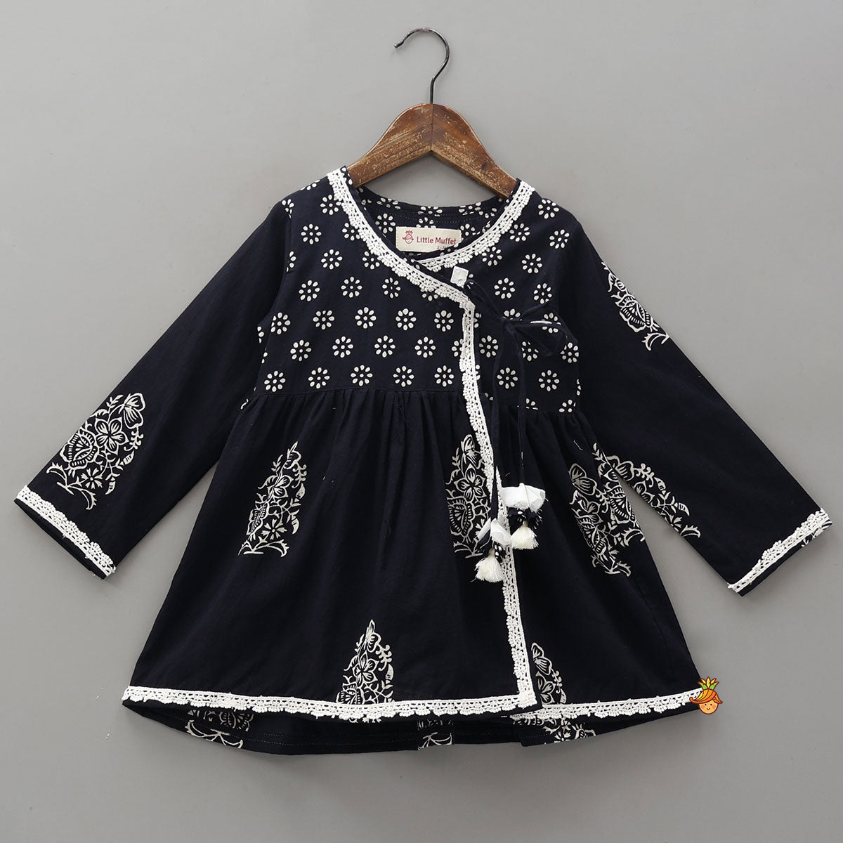 Hand Block Printed Angarkha Ethnic Kurti With Dhoti