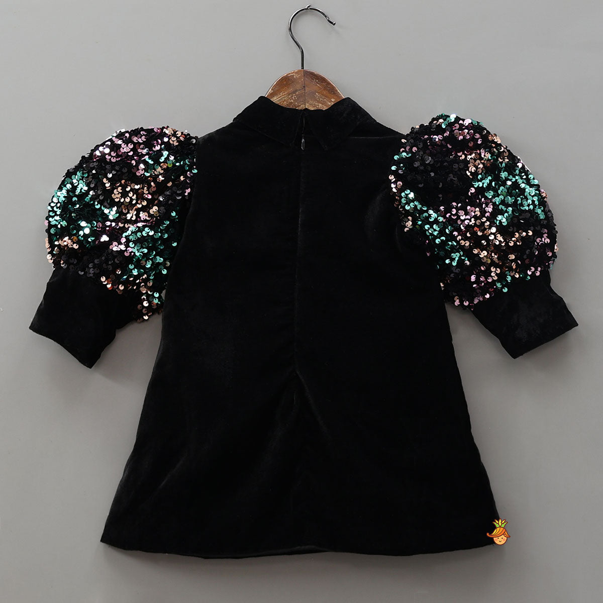 Black Velvet Sequin Bow Adorned Dress