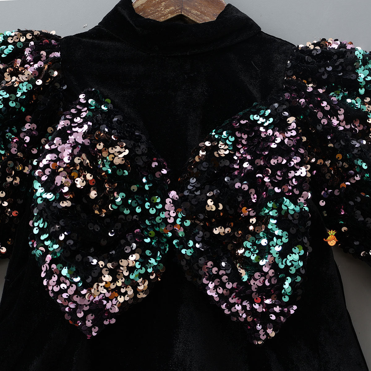 Black Velvet Sequin Bow Adorned Dress