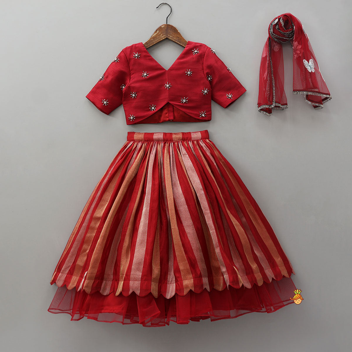 Charming Top With Striped Lehenga And Dupatta