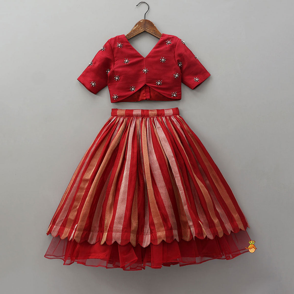 Charming Top With Striped Lehenga And Dupatta