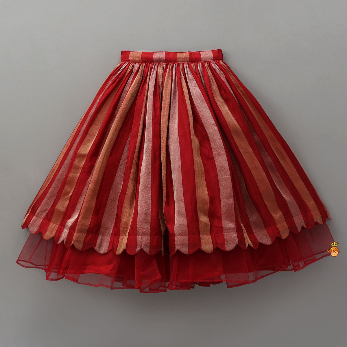 Charming Top With Striped Lehenga And Dupatta