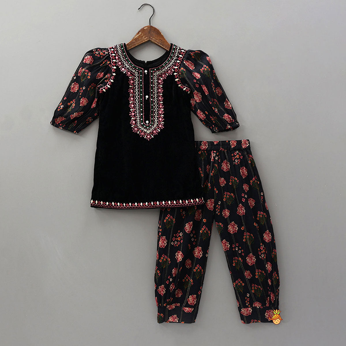 Velvet Kurti With Printed Pant