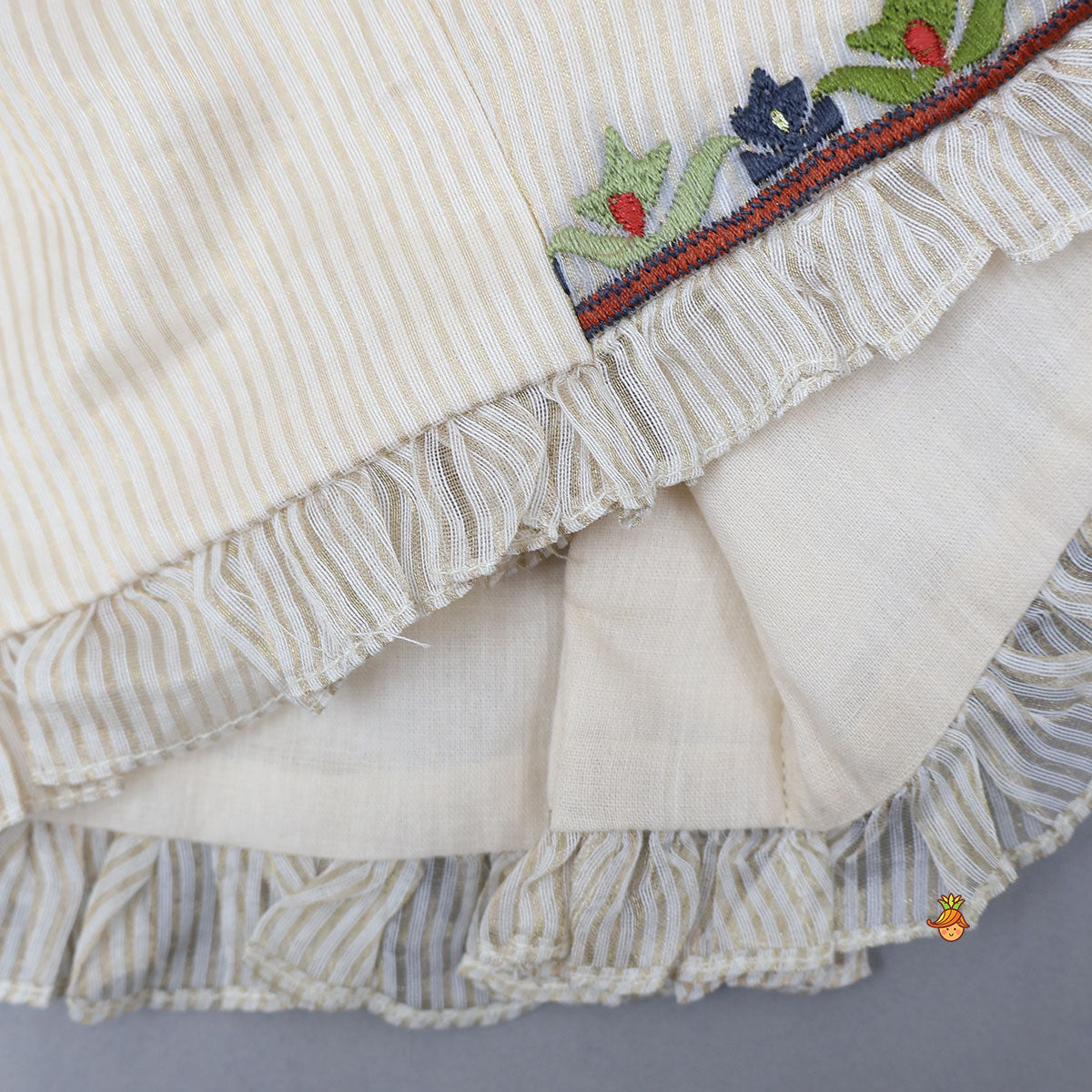 Thread Embroidered Frills Enhanced Top And Lehenga