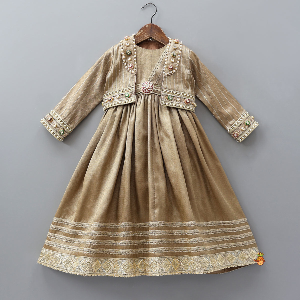 Stunning Pleated Cape Anarkali With Jacket And Matching Hairband