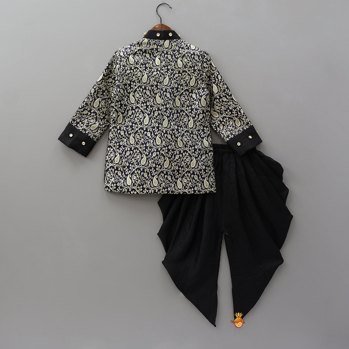 Brocade Jacket Style Top And Dhoti With Matching Potli Bag