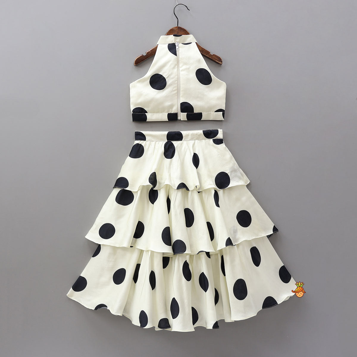 Stunning Halter Neck Polka Dot Printed Top With Matching Layered Skirt