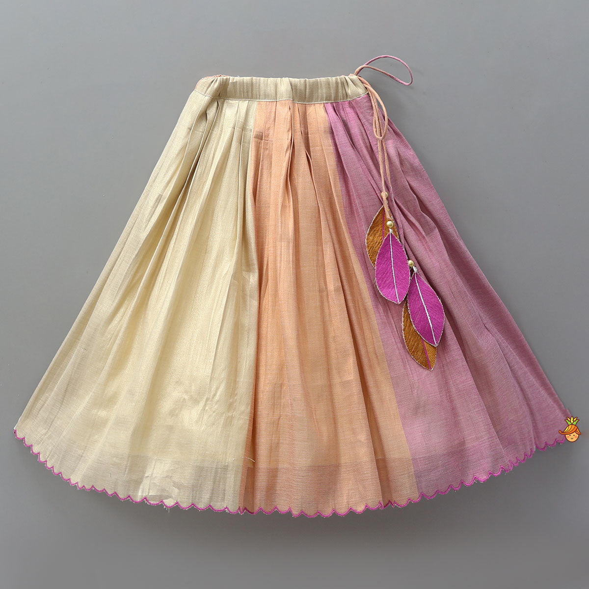 Scalloped Hem Shimmery Top And Panel Lehenga