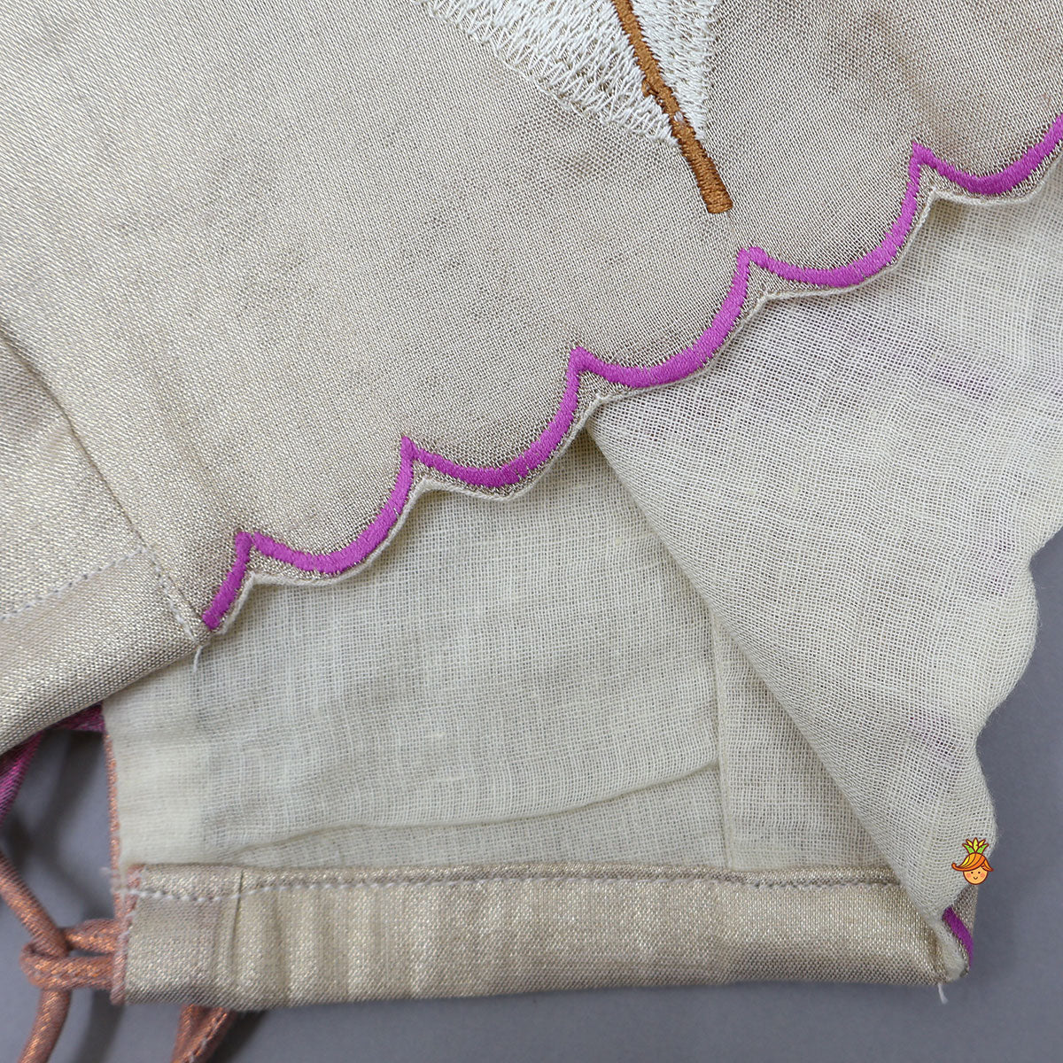 Scalloped Hem Shimmery Top And Panel Lehenga