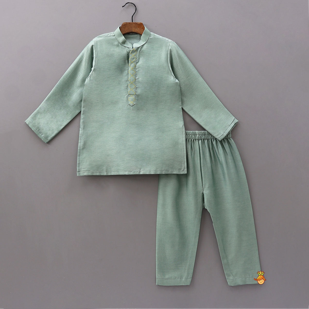 Mandarin-Collar Kurta With Heart-Embroidered Jacket And Pyjama