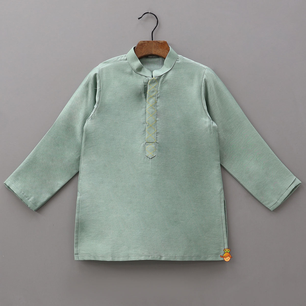 Mandarin-Collar Kurta With Heart-Embroidered Jacket And Pyjama