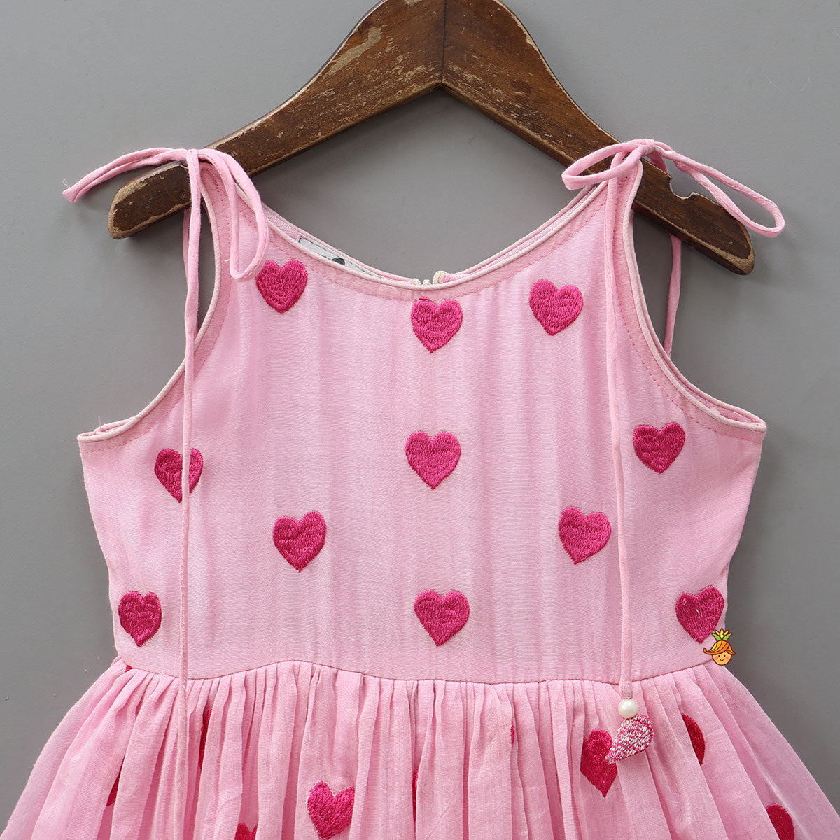 Cute Hearts Embroidered Tie Up Dress With Matching Headband