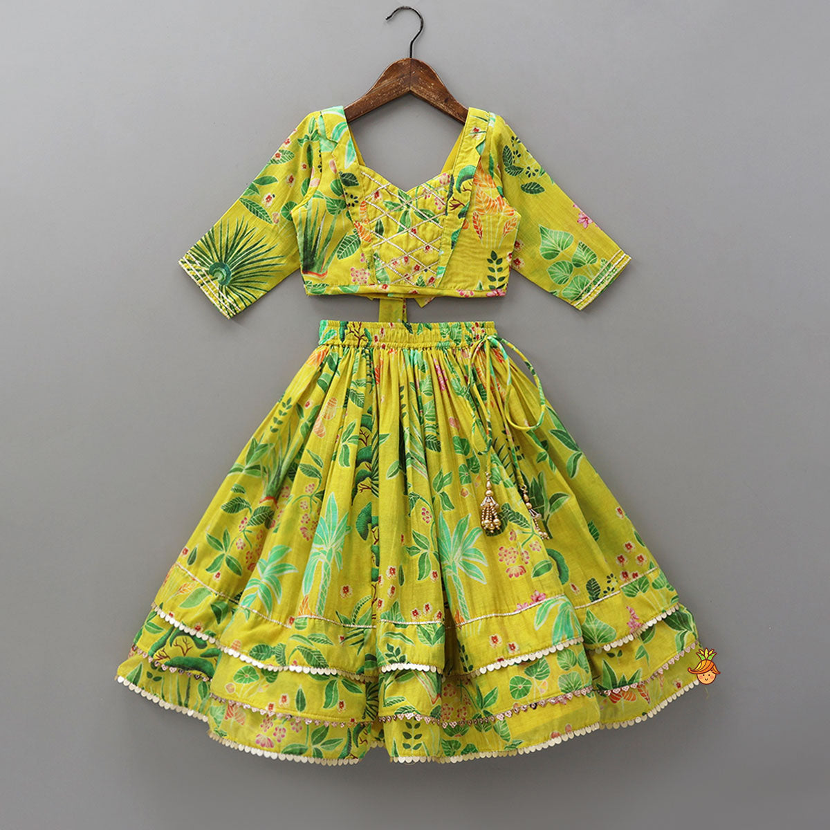 Checks-Work Top With Flared Lehenga