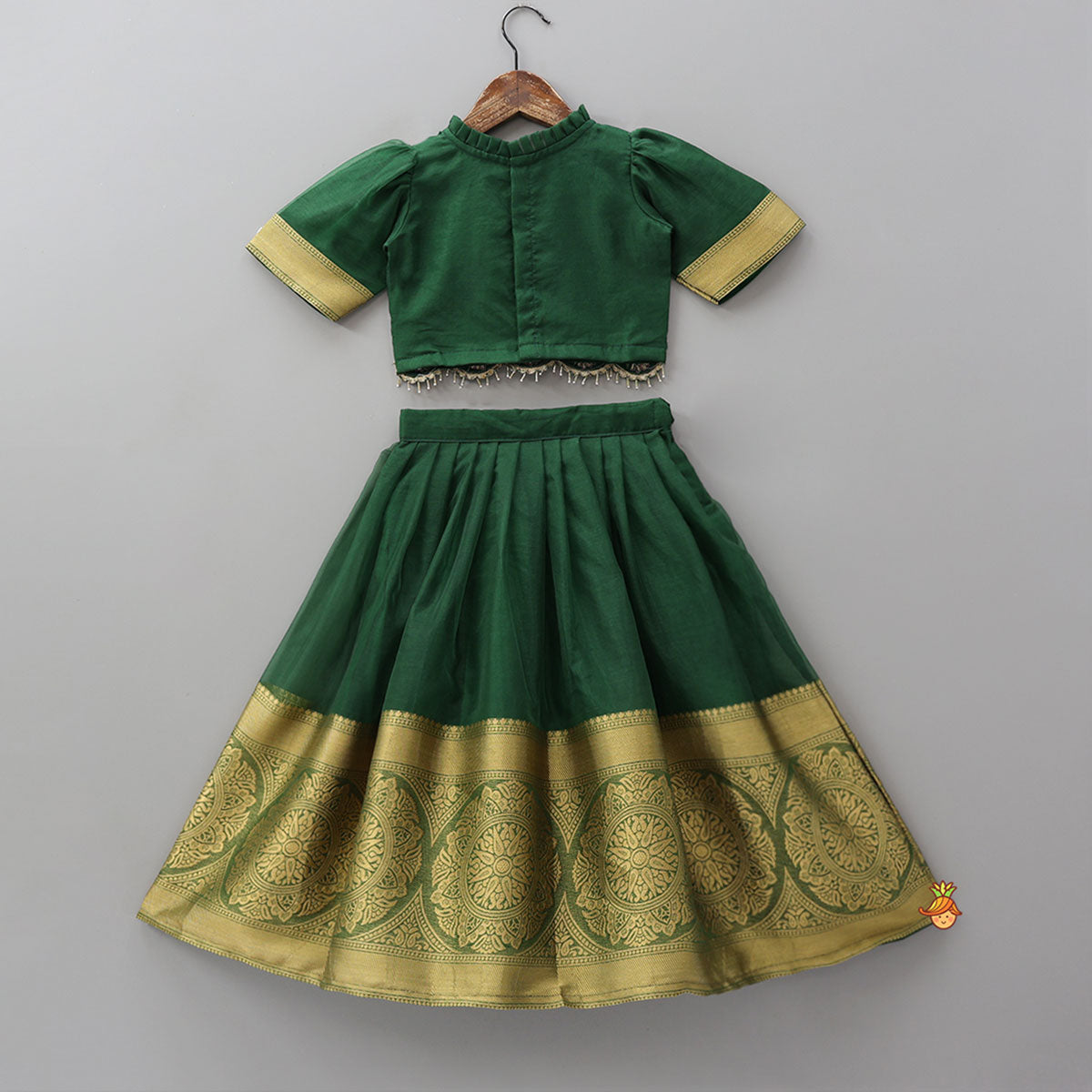 Floral Embroidered Scalloped Hem Top And Pleated Lehenga