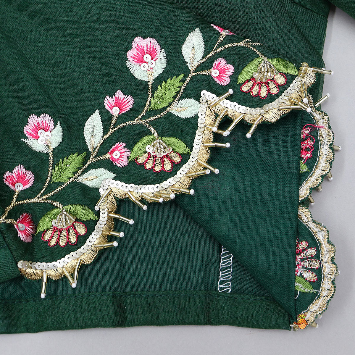 Floral-Embroidered Hem Top And Pleated Lehenga